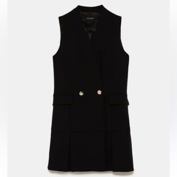 NWT Zara Mini V Neck Buttoned Pockets Sleeveless Preppy Vest Dress Size Medium - Picture 3 of 16